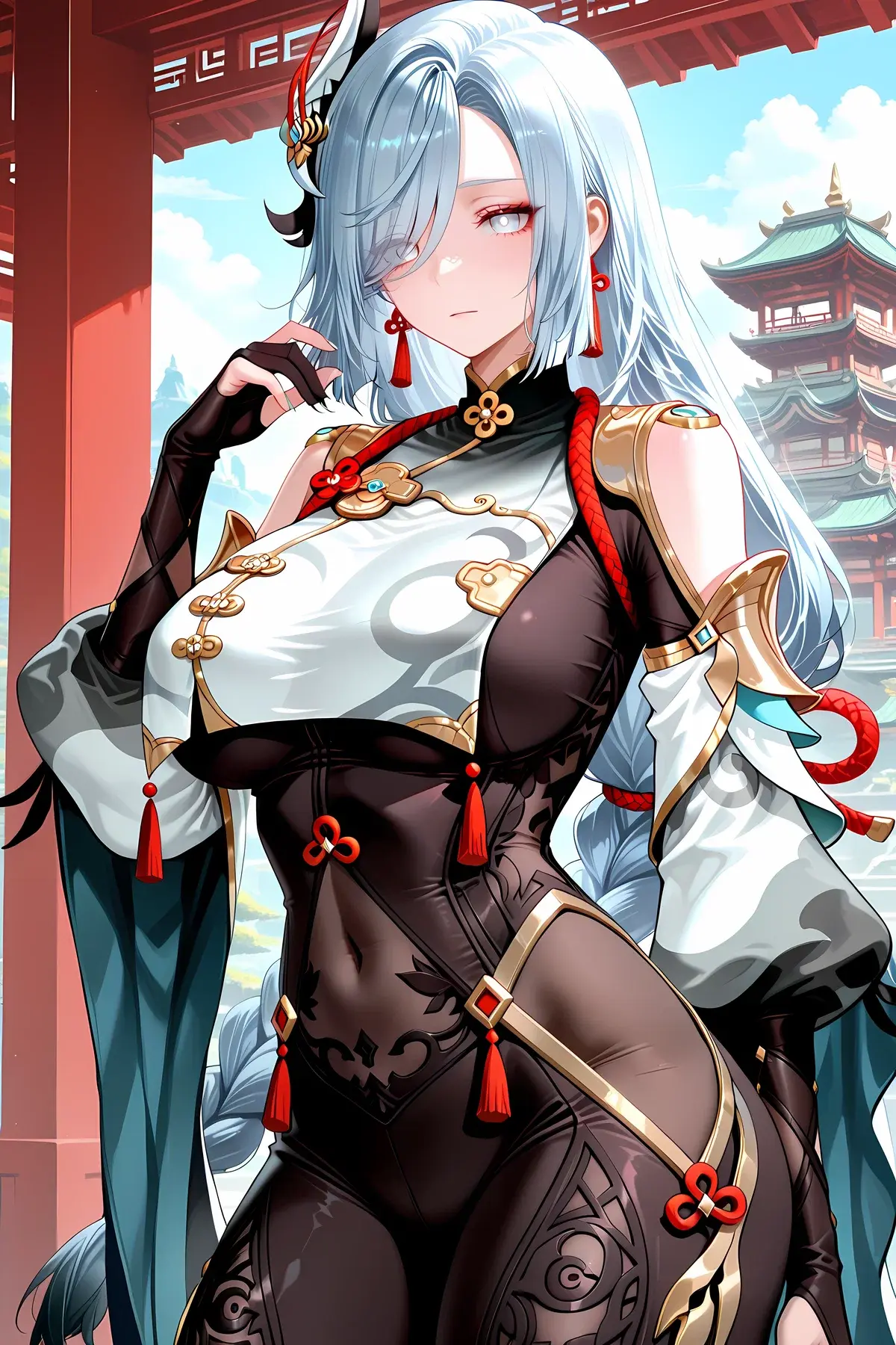 Avatar of Shenhe ~ The ropes keep her human. She's not always sure that's a kindness.