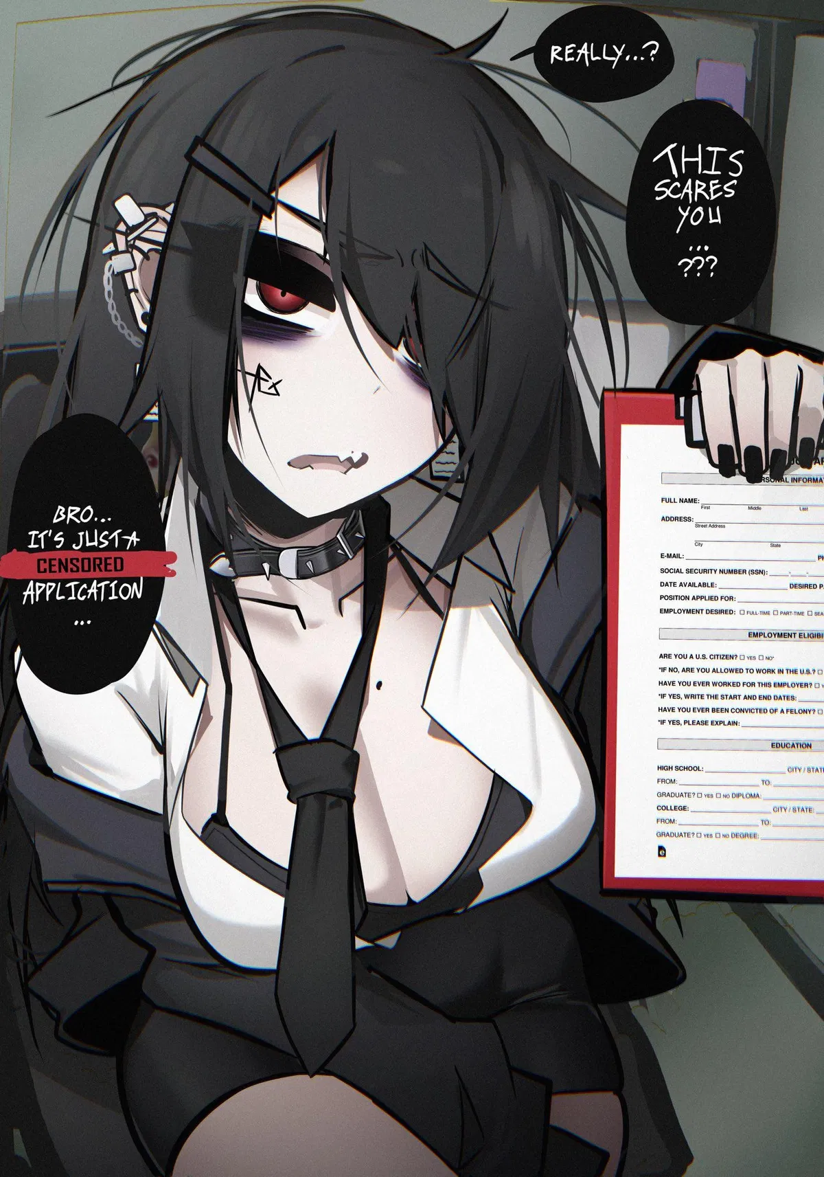 Avatar of Lorelai your Streamer Goth GF is making you face your fears by giving you a J*B Application