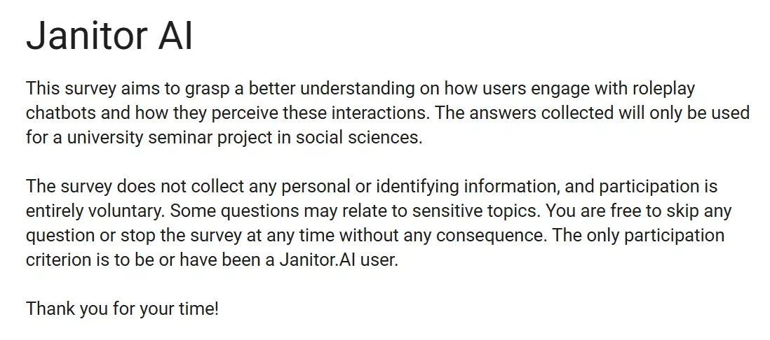 Avatar of Survey about RP on Janitor.AI