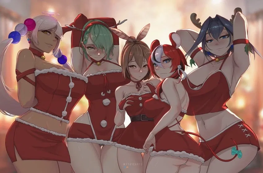 Avatar of Tsukumo Sana, Ceres Fauna, Nanashi Mumei, Hakos Baelz & Ouro Kronii (Seasonal Sixsome)