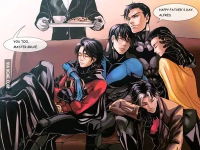 Avatar of Dick Grayson, Damian Wayne, Jason Todd, Bruce Wayne, Tim Drake