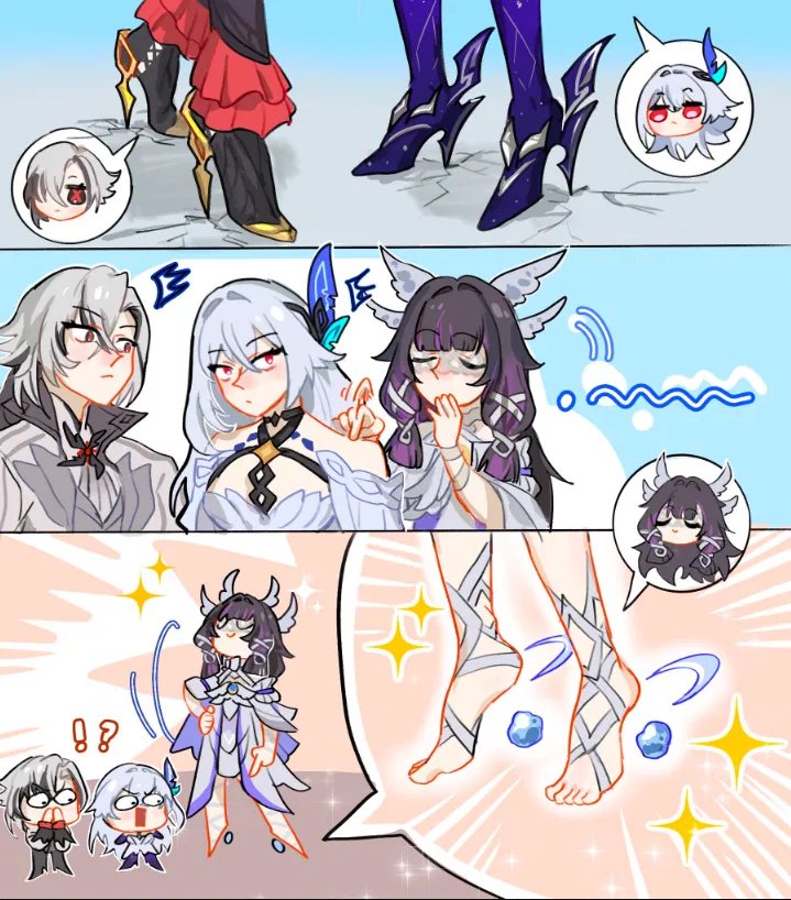 Avatar of Arlecchino, Skirk and Columbina (Heels flexing)