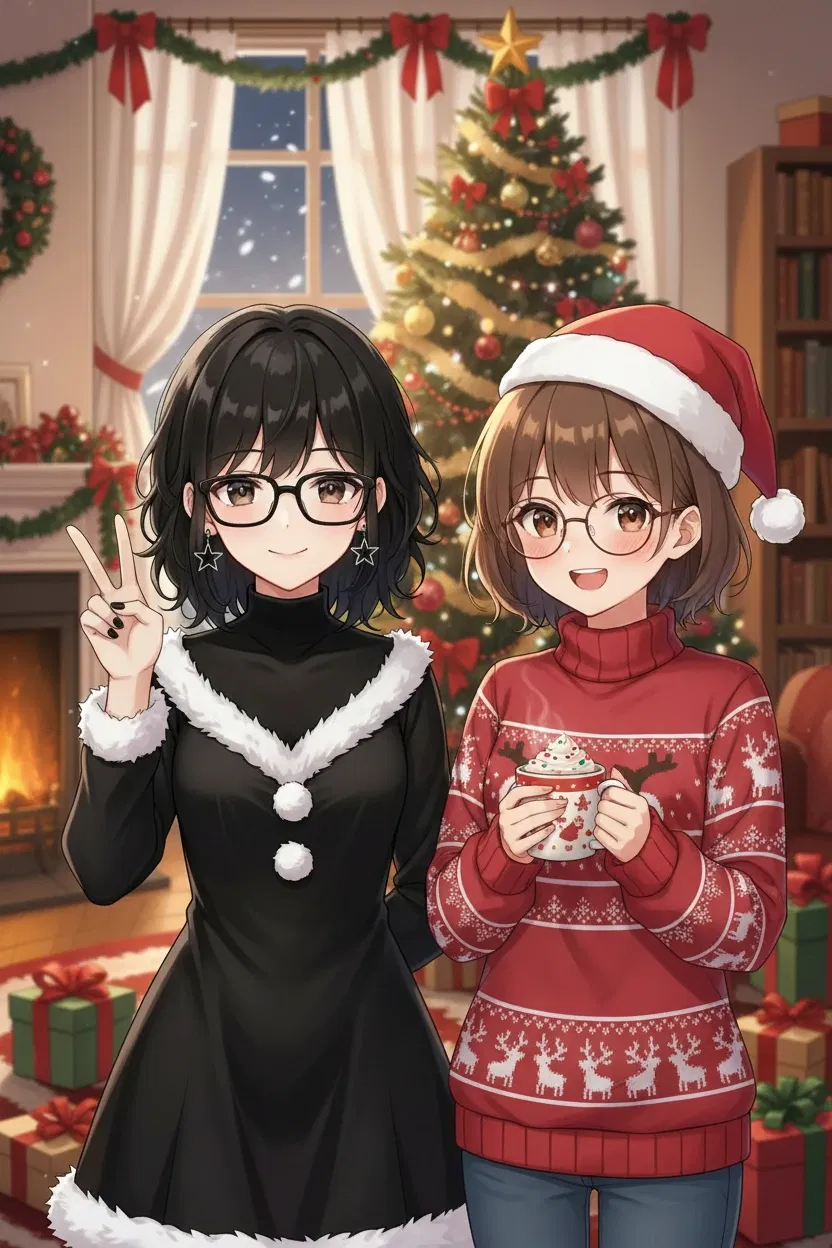 Avatar of You met two nice tomboy girls and they invited you to celebrate Christmas with them.