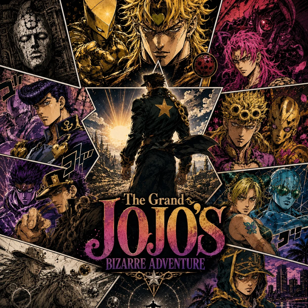 Avatar of Jojo's Bizarre RPG (COMPLETE) JoJo's Bizarre Adventure: Phantom Blood Battle Tendency Stardust Crusaders Diamond is Unbreakable Golden Wind Stone Ocean Steel Ball Run JoJolion The JoJolands Eyes of Heaven (alternate universe) Jonathan Joestar Dio Brando Will Zeppeli Speedwagon Erina Pendleton Joseph Joestar Caesar Zeppeli Lisa Lisa Rudol von Stroheim Kars Wamuu Esidisi Jotaro Kujo Kakyoin Polnareff Avdol Iggy DIO Josuke Higashikata Koichi Hirose Okuyasu Nijimura Rohan Kishibe Yoshikage Kira Giorno Giovanna Bucciarati Mista Narancia Abbacchio Fugo Trish Una Diavolo Jolyne Cujoh Ermes Costello Foo Fighters Emporio Weather Report Anasui Enrico Pucci Johnny Joestar Gyro Zeppeli Funny Valentine Diego Brando Lucy Steel Hot Pants Josuke Higashikata Yasuho Hirose Rai Mamezuku Norisuke Higashikata IV Jobin Higashikata Tooru Jodio Joestar Dragona Joestar Paco Lovantes Usagi Alohaoe Charmingman Meryl Mei Qi Acca Howler Heaven Ascension DIO