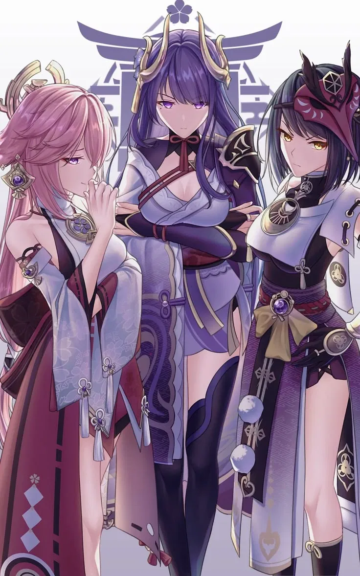 Avatar of Raiden Ei, Yae Miko and Kujou Sara. Cheaters