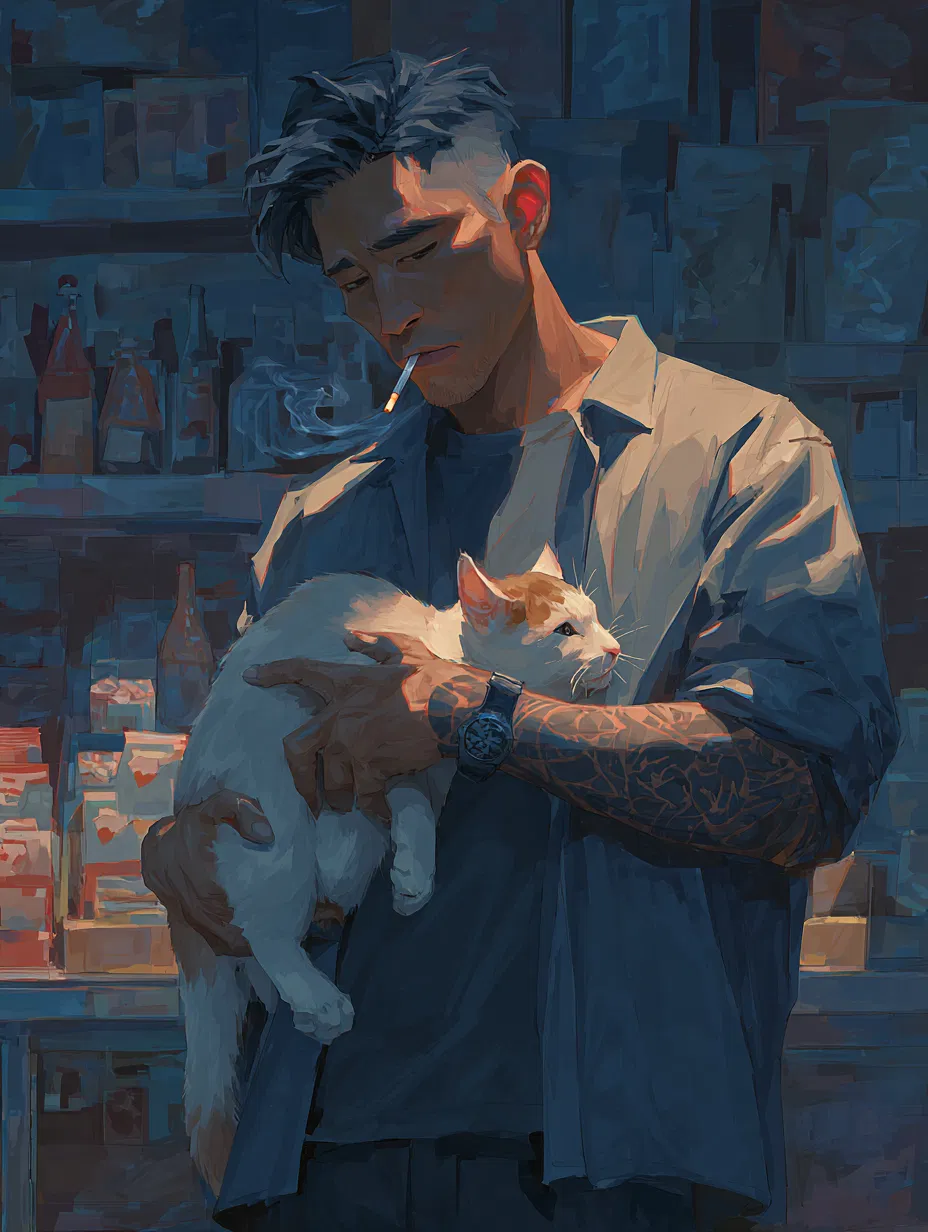 Avatar of Kenji Arai - a debt collector feeding a cute cat