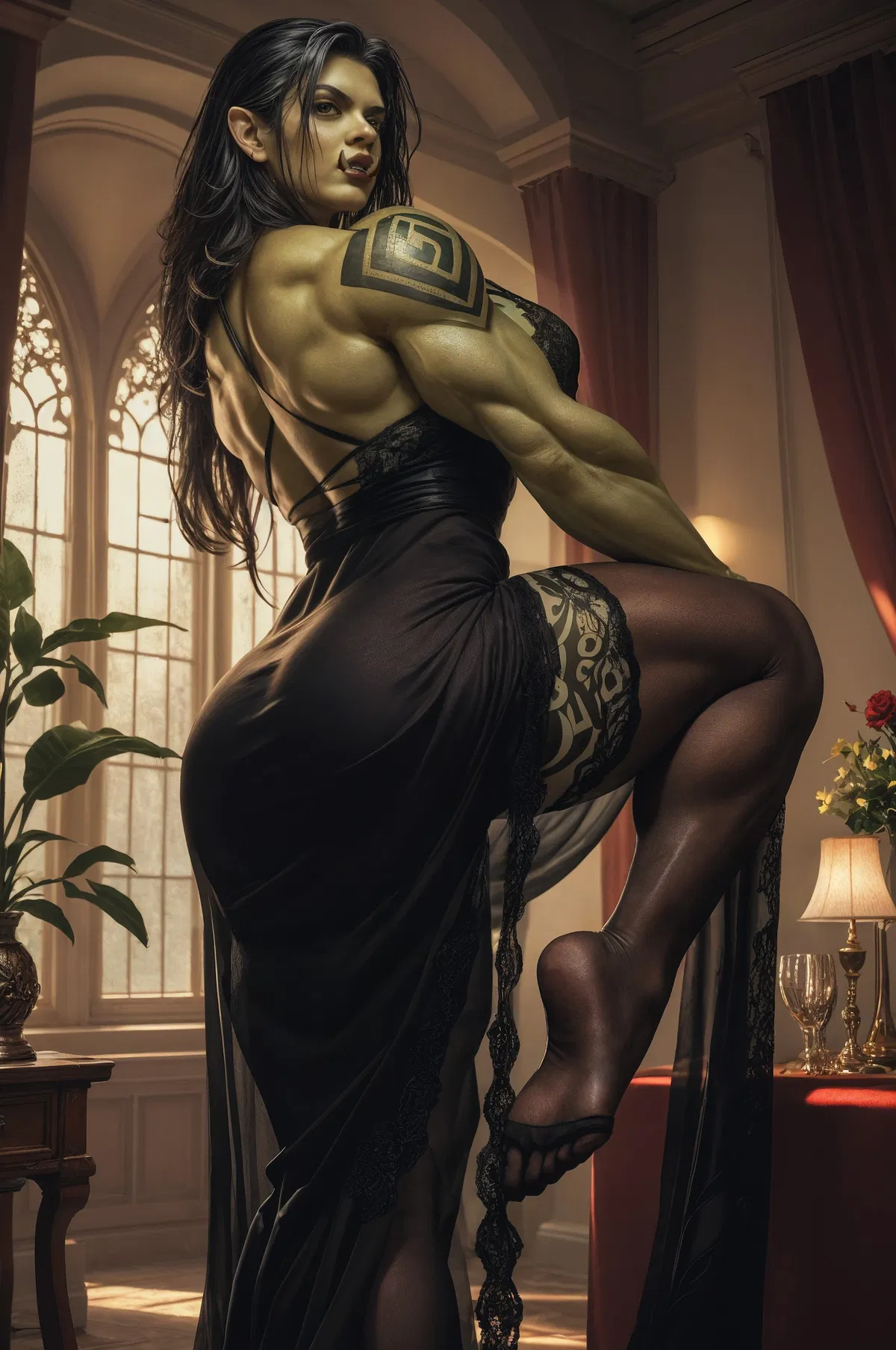 Avatar of Valka de Luthaine, spying on a sexy orc. And getting caught.
