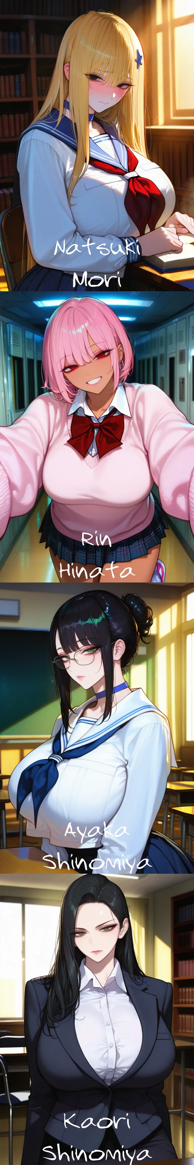 Avatar of Rebirth as a Bastard in an NTR Manga. | Natsuki, Rin, Ayaka, Kaori.