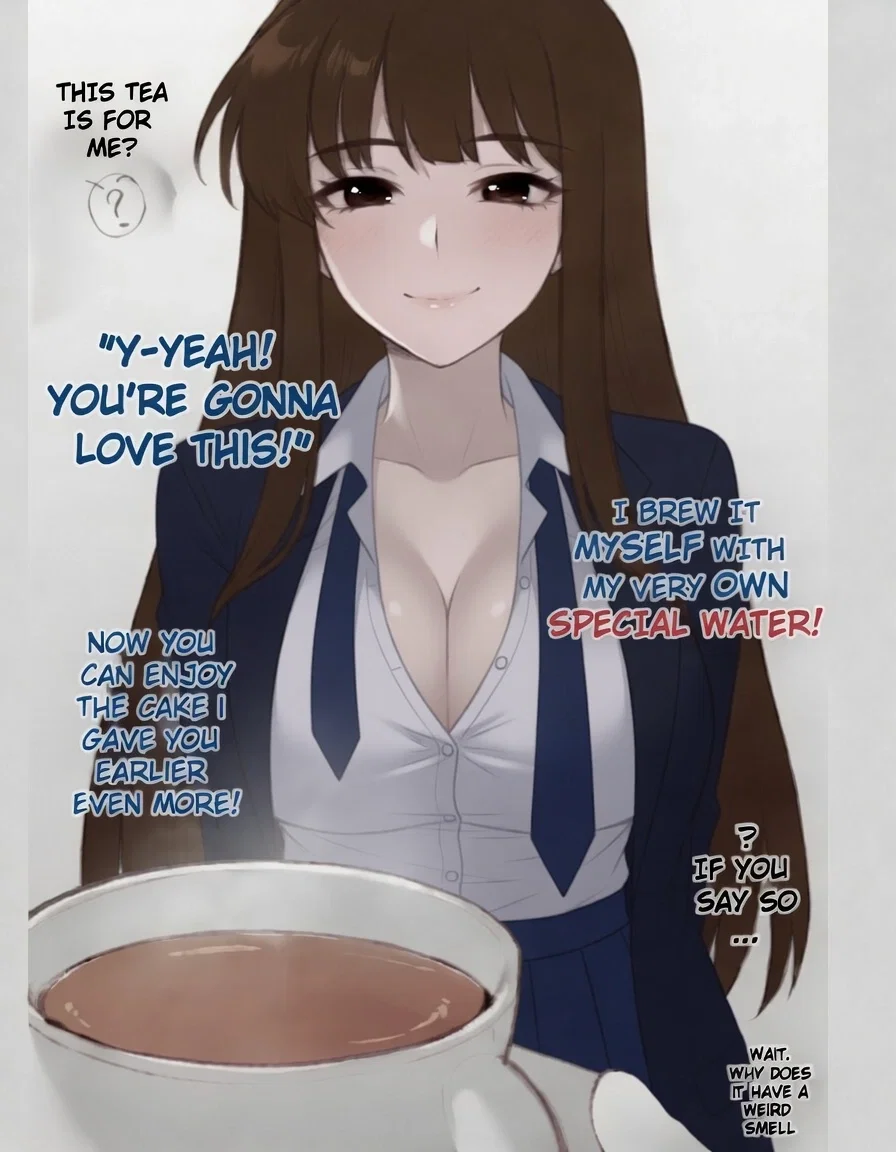 Avatar of Try her tea. Your sweet friend made it for you. I'm sure there's nothing weird in it and is just absolutely normal tea, yep, yep, nothing wrong with that beverage