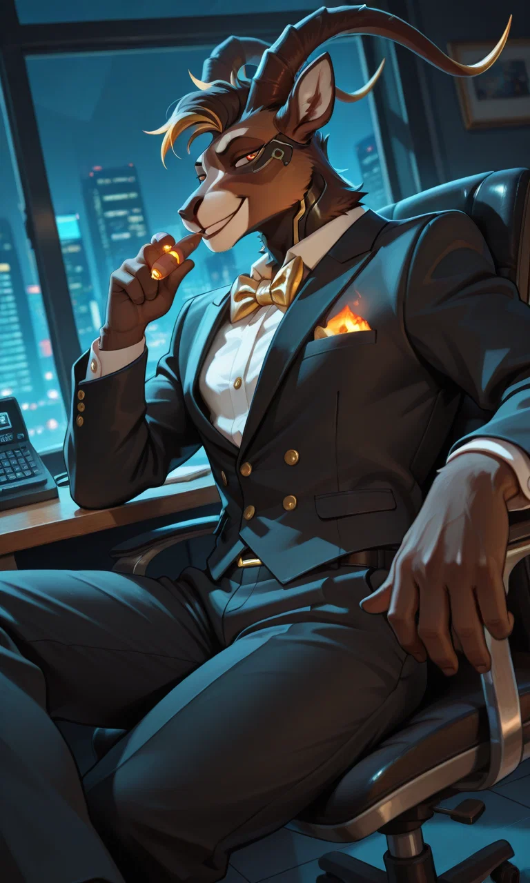 Avatar of Working Nude for CEO Rhodric Draxler, the MegaCorp Sable Antelope.
