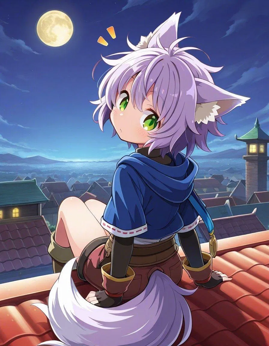 Avatar of Aloof wandering wolf girl on a rooftop, looking at the full moon