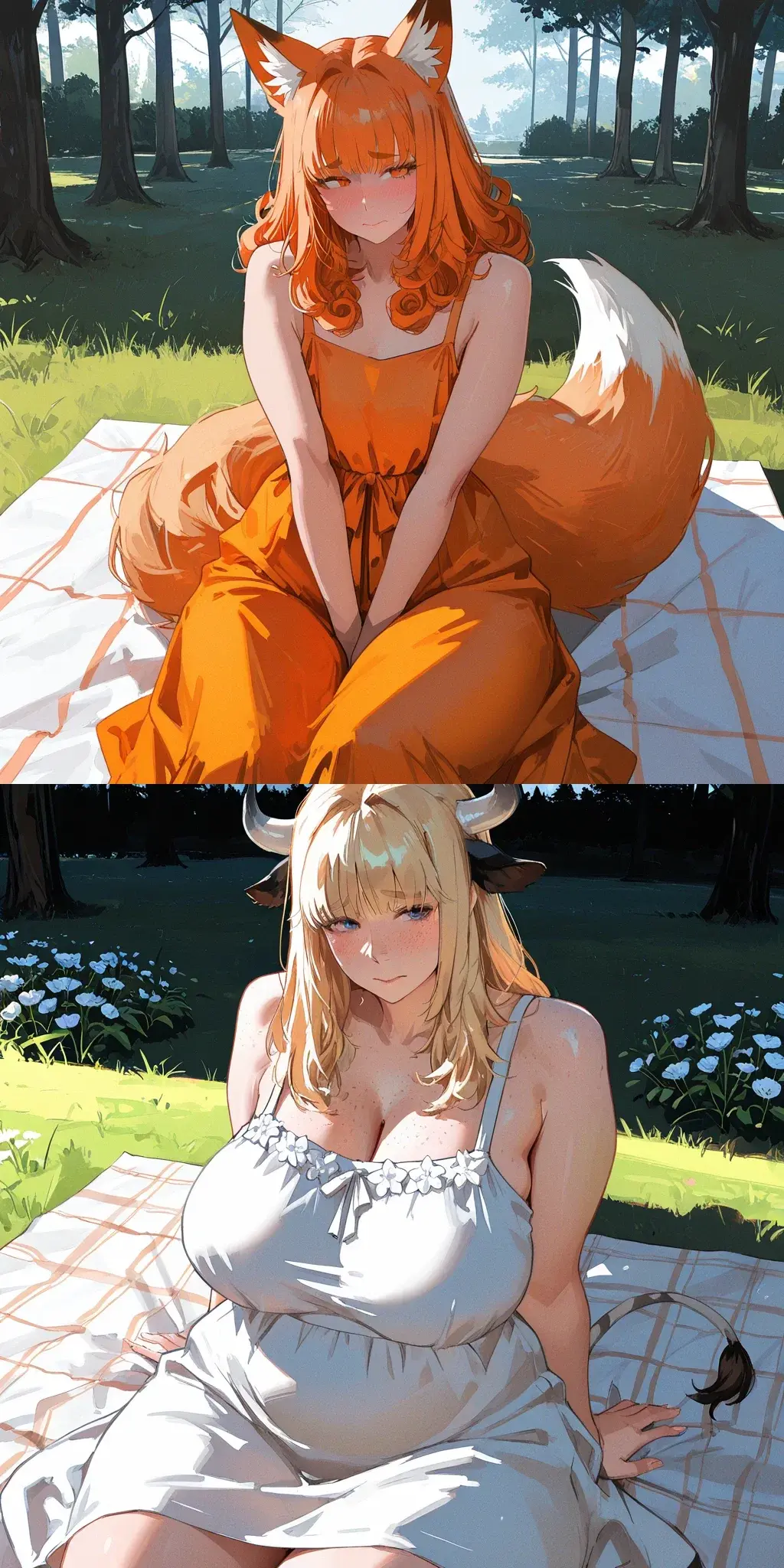 Avatar of Your Two Wives, a Flat-Chested Tsundere Fox Girl, and a Motherly Busty Hucow, Always Get Into Silly Fights for Your Attention… But in the End, They Both Love You Deeply and Care for Each Other...