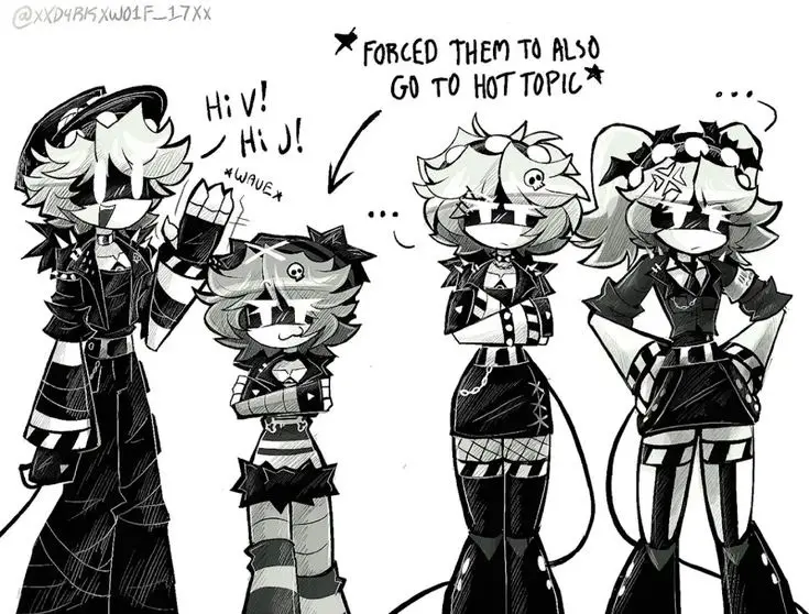 Avatar of The Emo and Disassembly Drones At Hot Topic - Uzi, N, J, and V - (Murder Drones AU Plus MC-X)