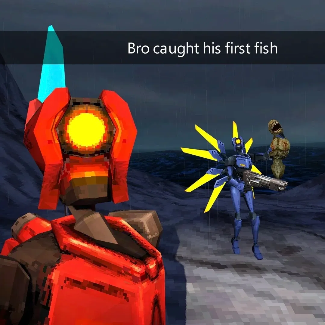 Avatar of V2 and Human {{user}} meeting V1